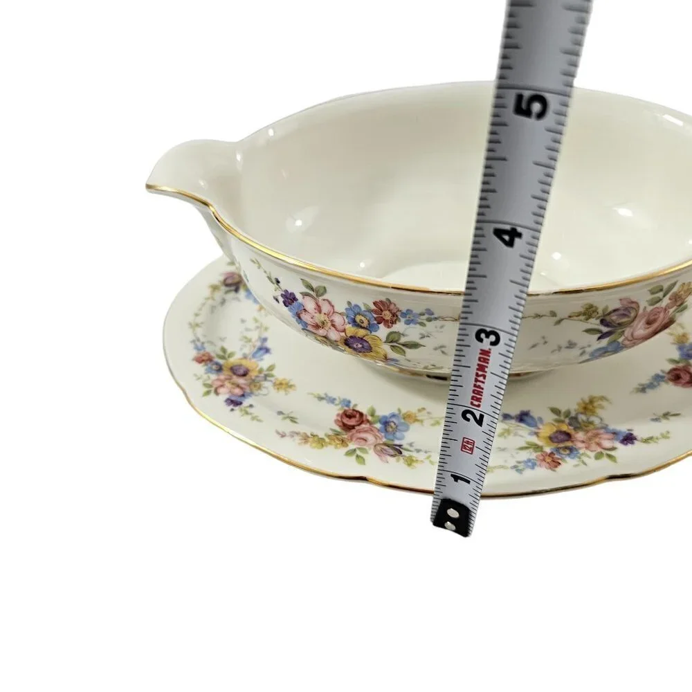 Imperial Bohemian Fine China Floral Print Gravy Boat w/Underplate Czechoslovakia